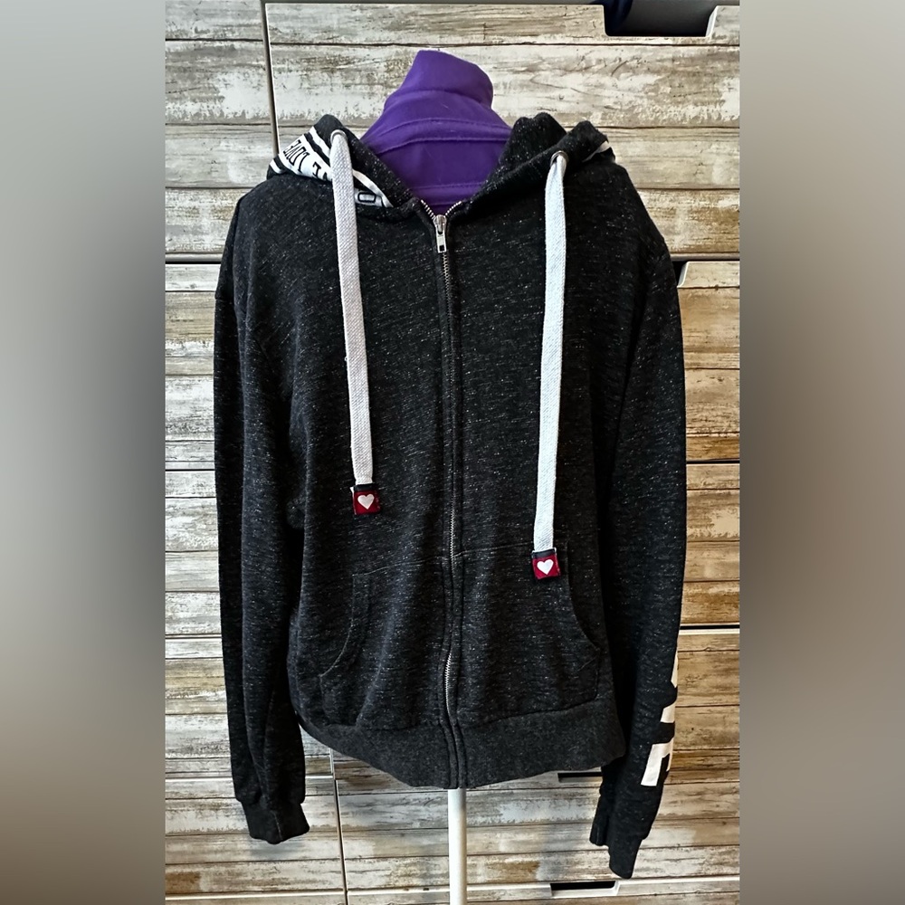 🖤 Reflex Love Graphic Zip Hoodie Charcoal Gray Pockets Plus Size XL